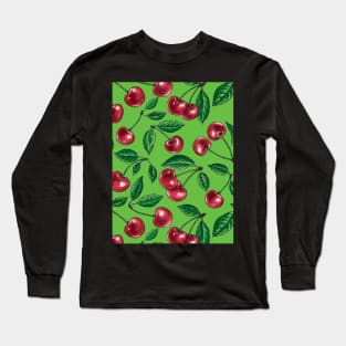 Red cherries on green Long Sleeve T-Shirt